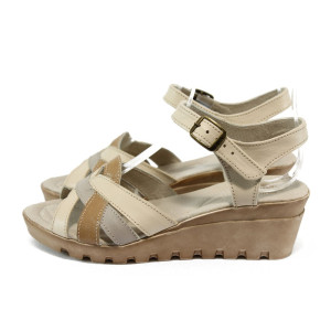 Анатомични бежови дамски сандали, естествена кожа - всекидневни обувки за лятото N 10008766
