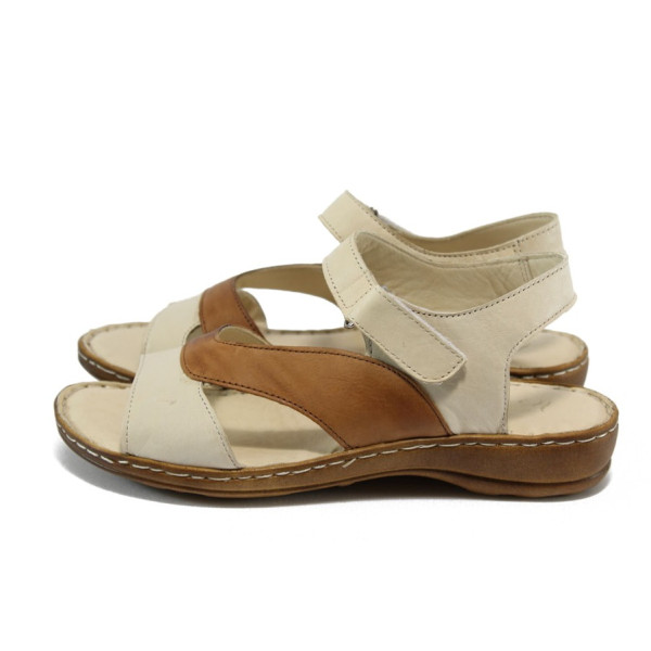 Анатомични бежови дамски сандали, естествена кожа - всекидневни обувки за лятото N 10008794