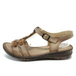 Анатомични бежови дамски сандали, естествена кожа - всекидневни обувки за лятото N 10008798