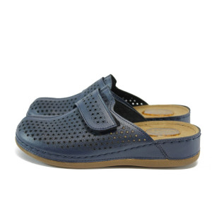 Анатомични сини дамски чехли, естествена кожа - всекидневни обувки за пролетта и лятото N 10008799