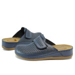 Анатомични сини дамски чехли, естествена кожа - всекидневни обувки за пролетта и лятото N 10008799