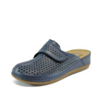 Анатомични сини дамски чехли, естествена кожа - всекидневни обувки за пролетта и лятото N 10008799