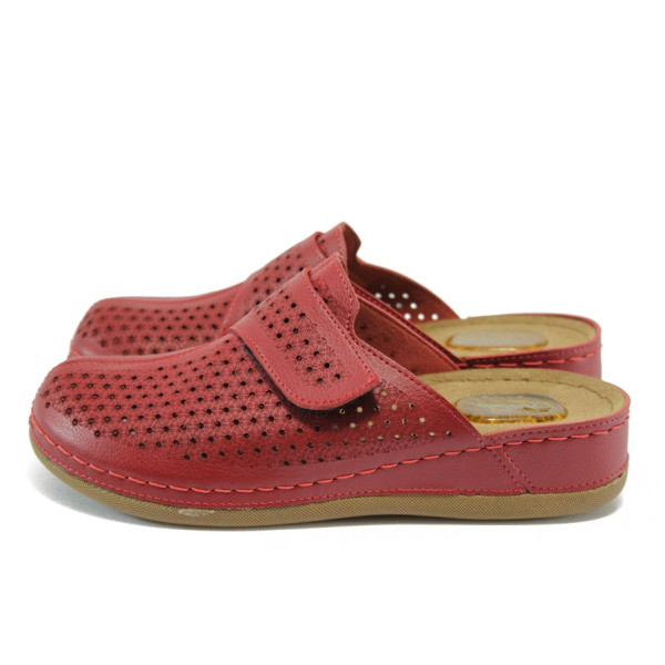 Анатомични червени дамски чехли, естествена кожа - всекидневни обувки за пролетта и лятото N 10008801