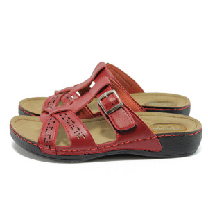 Анатомични червени дамски чехли, здрава еко-кожа - всекидневни обувки за лятото N 10008803