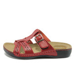 Анатомични червени дамски чехли, здрава еко-кожа - всекидневни обувки за лятото N 10008803