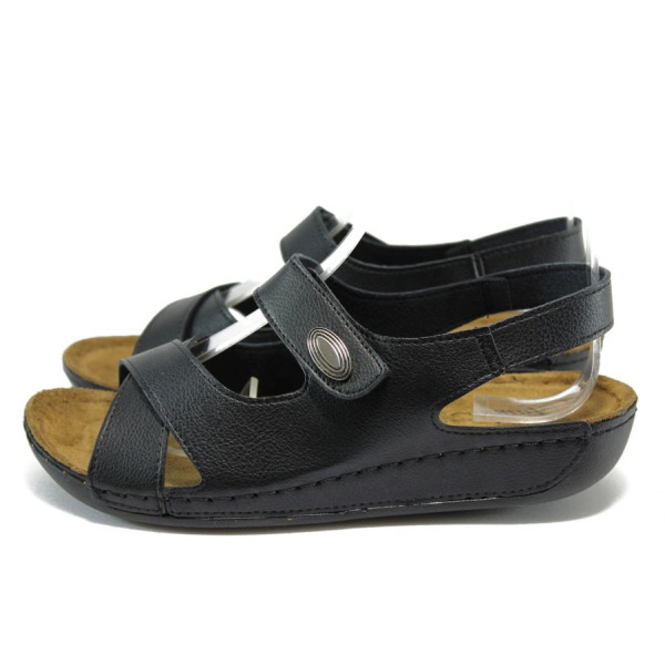 Анатомични черни дамски сандали, здрава еко-кожа - всекидневни обувки за лятото N 10008813