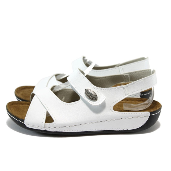 Анатомични бели дамски сандали, здрава еко-кожа - всекидневни обувки за лятото N 10008814