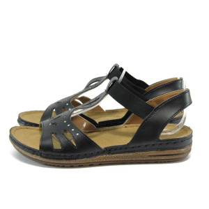 Анатомични черни дамски сандали, здрава еко-кожа - всекидневни обувки за лятото N 10008816