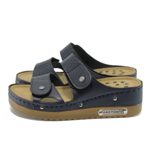 Анатомични сини дамски чехли, здрава еко-кожа - всекидневни обувки за лятото N 10008818