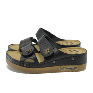 Анатомични черни дамски чехли, здрава еко-кожа - всекидневни обувки за лятото N 10008819