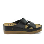 Анатомични черни дамски чехли, здрава еко-кожа - всекидневни обувки за лятото N 10008819