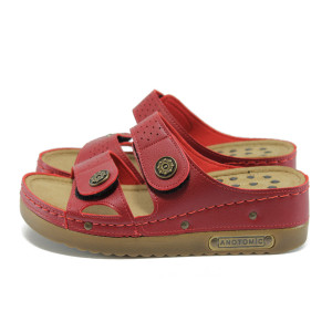 Анатомични червени дамски чехли, здрава еко-кожа - всекидневни обувки за лятото N 10008820