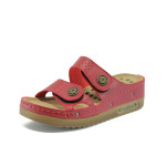 Анатомични червени дамски чехли, здрава еко-кожа - всекидневни обувки за лятото N 10008820