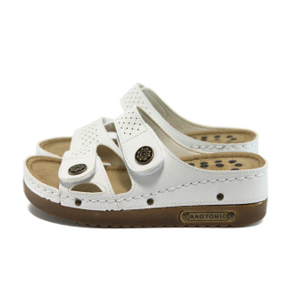 Анатомични бели дамски чехли, здрава еко-кожа - всекидневни обувки за лятото N 10008821