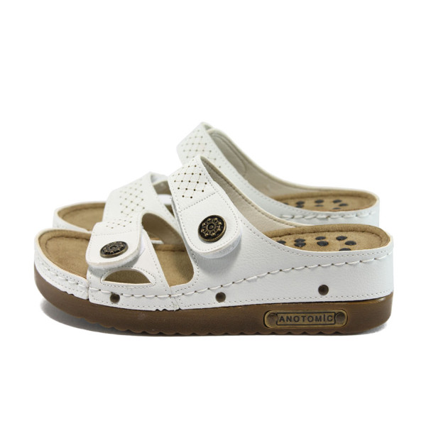 Анатомични бели дамски чехли, здрава еко-кожа - всекидневни обувки за лятото N 10008821