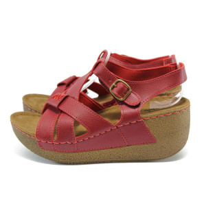 Анатомични червени дамски сандали, здрава еко-кожа - всекидневни обувки за лятото N 10008827