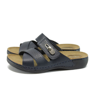 Анатомични сини дамски чехли, здрава еко-кожа - всекидневни обувки за лятото N 10008829