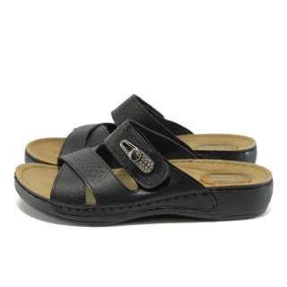 Анатомични черни дамски чехли, здрава еко-кожа - всекидневни обувки за лятото N 10008830