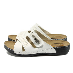 Анатомични бели дамски чехли, здрава еко-кожа - всекидневни обувки за лятото N 10008831