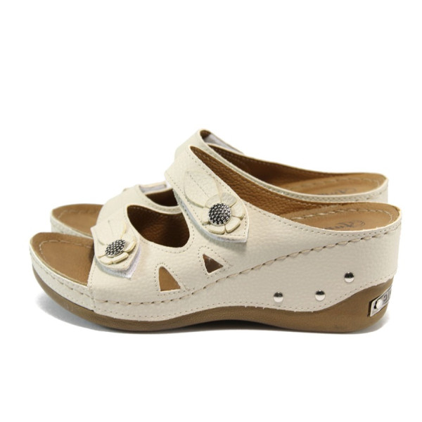 Анатомични бежови дамски чехли, здрава еко-кожа - всекидневни обувки за лятото N 10008838