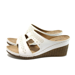 Анатомични бели дамски чехли, здрава еко-кожа - всекидневни обувки за лятото N 10008840