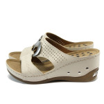 Анатомични бежови дамски чехли, здрава еко-кожа - всекидневни обувки за лятото N 10008844