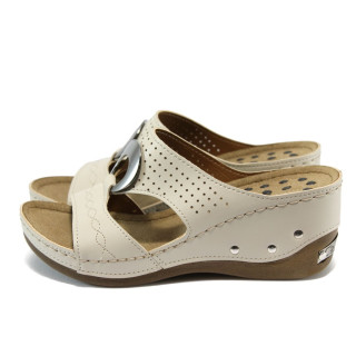Анатомични бежови дамски чехли, здрава еко-кожа - всекидневни обувки за лятото N 10008844