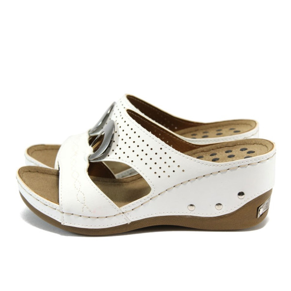 Анатомични бели дамски чехли, здрава еко-кожа - всекидневни обувки за лятото N 10008845