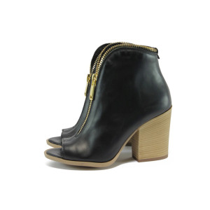 Черни летни дамски боти, естествена кожа - всекидневни обувки за лятото N 10008868