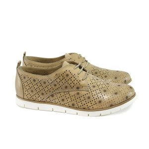 Анатомични бежови дамски обувки с равна подметка, естествена кожа - всекидневни обувки за пролетта и лятото N 10008876