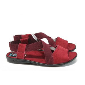 Анатомични винени дамски сандали, текстилна материя - всекидневни обувки за лятото N 10008883