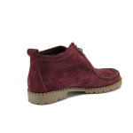 Винени дамски обувки с равна подметка, естествен велур с лачена кожа - всекидневни обувки за есента и зимата N 10009162