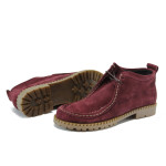 Винени дамски обувки с равна подметка, естествен велур с лачена кожа - всекидневни обувки за есента и зимата N 10009162