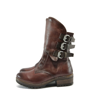 Винени дамски боти, естествена кожа - всекидневни обувки за есента и зимата N 10009164