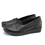 Черни ортопедични дамски обувки с равна подметка, естествена кожа - всекидневни обувки за есента и зимата N 10009175