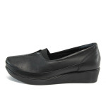 Черни ортопедични дамски обувки с равна подметка, естествена кожа - всекидневни обувки за есента и зимата N 10009175