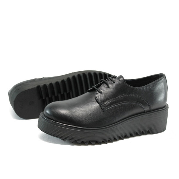 Черни ортопедични дамски обувки с платформа, естествена кожа - всекидневни обувки за есента и зимата N 10009177