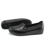 Черни ортопедични дамски обувки с равна подметка, естествена кожа - всекидневни обувки за есента и зимата N 10009181
