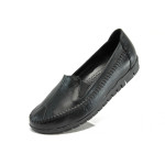 Черни ортопедични дамски обувки с равна подметка, естествена кожа - всекидневни обувки за есента и зимата N 10009181