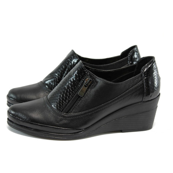 Черни анатомични дамски обувки с платформа, естествена кожа и лачена естествена кожа  - всекидневни обувки за есента и зимата N 10009183