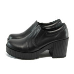 Черни дамски обувки с висок ток, естествена кожа - всекидневни обувки за есента и зимата N 10009185