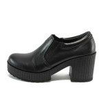 Черни дамски обувки с висок ток, естествена кожа - всекидневни обувки за есента и зимата N 10009185