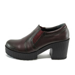 Винени дамски обувки с висок ток, естествена кожа - всекидневни обувки за есента и зимата N 10009186