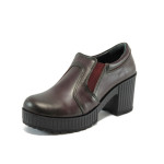 Винени дамски обувки с висок ток, естествена кожа - всекидневни обувки за есента и зимата N 10009186