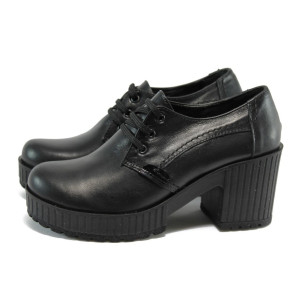 Черни дамски обувки с висок ток, естествена кожа - всекидневни обувки за есента и зимата N 10009188