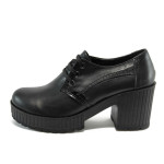Черни дамски обувки с висок ток, естествена кожа - всекидневни обувки за есента и зимата N 10009188