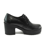 Черни дамски обувки с висок ток, естествена кожа - всекидневни обувки за есента и зимата N 10009188