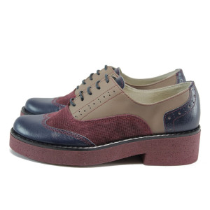 Винени анатомични дамски обувки с равна подметка, естествена кожа - всекидневни обувки за есента и зимата N 10009191