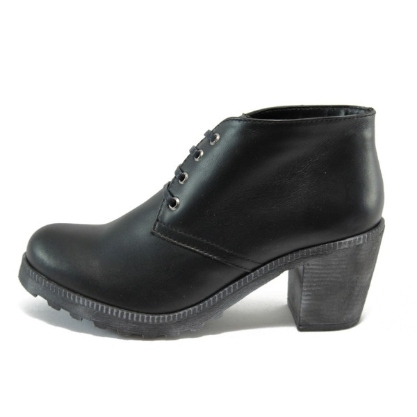 Черни анатомични дамски обувки с висок ток, естествена кожа - всекидневни обувки за есента и зимата N 10009194