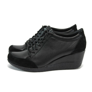 Черни ортопедични дамски обувки с платформа, естествена кожа - всекидневни обувки за есента и зимата N 10009263